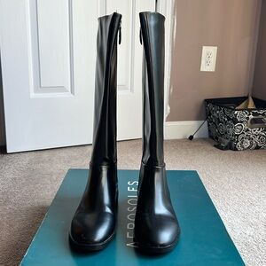 NIB AEROSOLES Berri Black Faux Leather Tall Casual Boots 7.5M